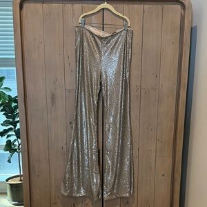 Free People Silver Sequin Flare Pants - Size 4